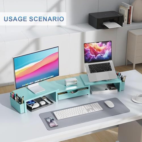 gianotter Dual Monitor Stand Riser With Drawer and 2 Pen Holders