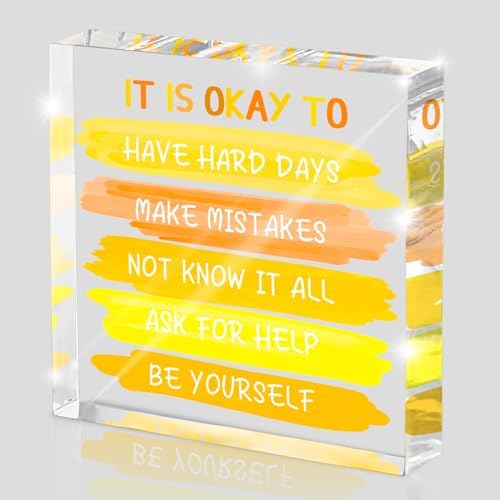 Mental Health Office Decor - Yellow 4 Inch Acrylic Tabletop Sign, Inspirational Desk Accessories for Workplace Wellness, Motivational Quote for Therapy Office & Home Desk
