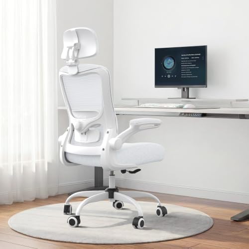 Ergonomic Office Chair - High Back Desk Chair with Adjustable Lumbar Support, Breathable Mesh Back, 330LBS Capacity, Easy Assembly (White/White)