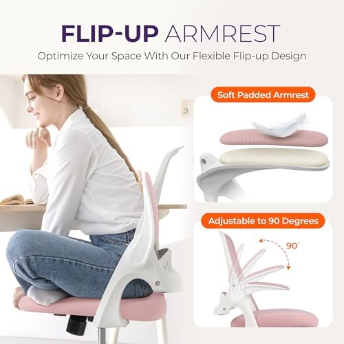 NEO CHAIR Office Desk Chair, Ergonomic Mesh with Flip-Up Armrests, Pink