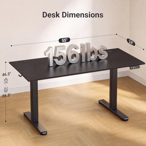 Claiks Electric Height Adjustable Standing Desk, 55x24 Inch, Black