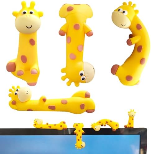 4 PCS Resin Giraffe Figurine Computer Monitor Decor,Cute Mini Goose Statues for Car Dashboard,Funny Desk/TV/Photo Frame Decorations (Yellow Giraffe)