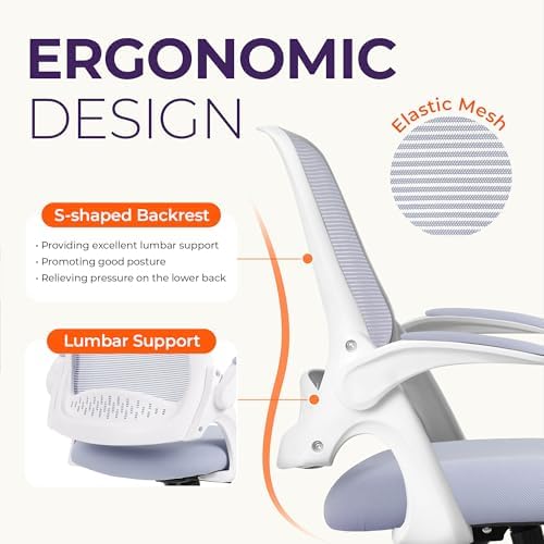 NEO CHAIR Office Desk Chair, Ergonomic Mesh with Flip-Up Armrests, Purple