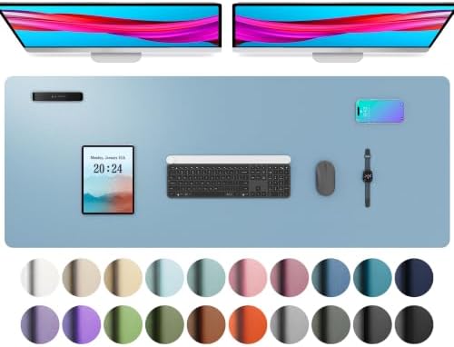 Aothia Faux Leather Desk Mat for Keyboard & Mouse (Sky Blue, 48" x 17")