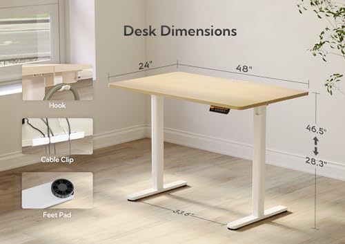 Claiks Electric Height Adjustable Standing Desk, 48x24 Inch, Nature