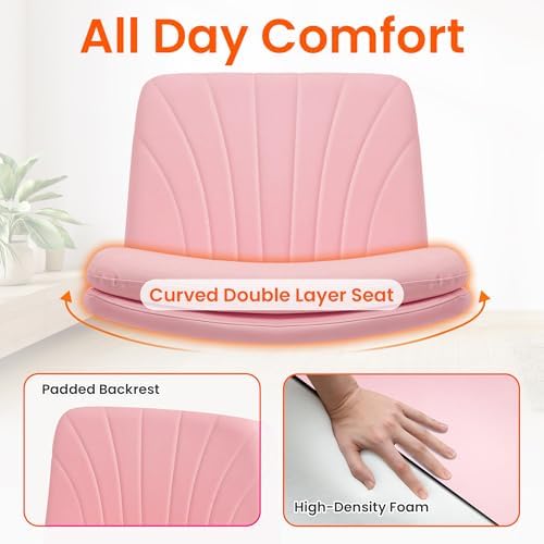 Orange Factory Criss Cross Chair, Wide Leather Vanity Desk Seat, Pink Pu