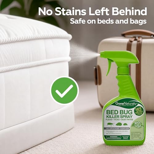 Bed Bug Spray for Home, Mattresses, Headboards & Travel Bags – Scentless Non-Staining Bed Bug Killer Kills Bed Bugs, Eggs, Nymphs & Dust Mites – Safe Around Kids & Pets (16oz)