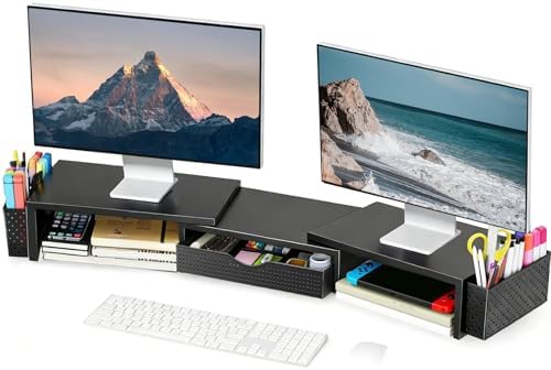 Spacrea Dual Monitor Stand Riser with Drawer and 2 Pen Holders