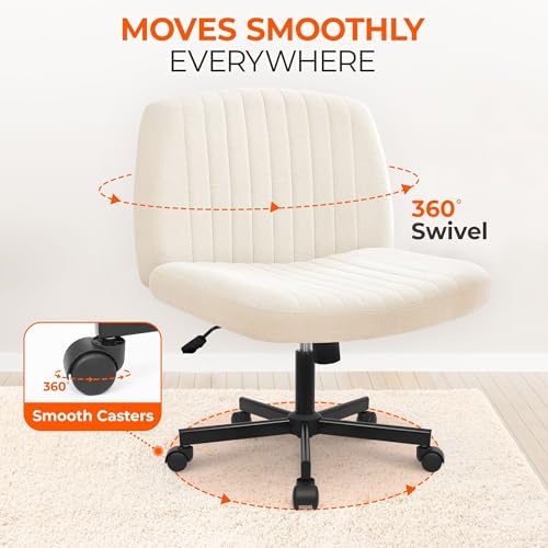 Orange Factory Criss Cross Chair, Wide Fabric Vanity Desk Seat, Beige Wheel