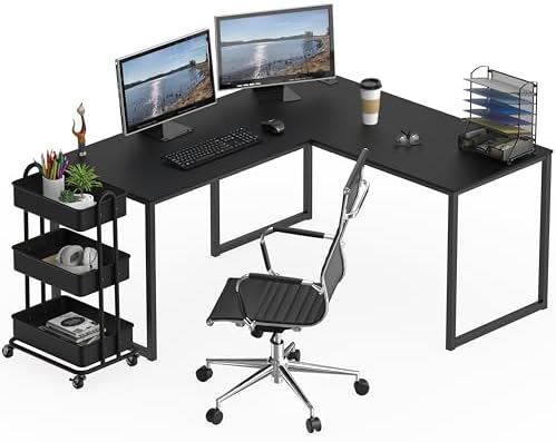 SHW Mission 55 x 60 L-Shape Home Office Computer Desk, Black