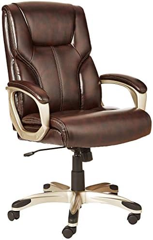Amazon Basics Executive High Back Office Chair, Adjustable Height, Tilt, Swivel, Padded Armrests, Brown/Gold