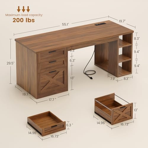 SEDETA 55.1" Farmhouse Executive Office Desk with 3 Drawers for Home Office