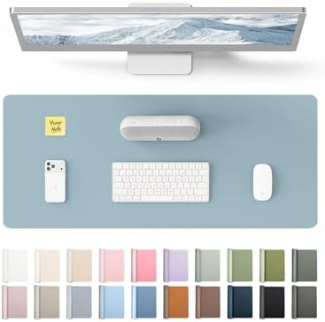 YSAGi Leather Desk Protector, Office Mat, Large Mouse Mat, Non-Slip PU Leather Blotter, Laptop Desk Pad, Waterproof Writing Pad for Office and Home (Ice Blue, 23.6" x 13.8")