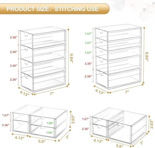 caktraie 4-Pack Acrylic 16-Drawer Storage & Makeup Organizer for Desk