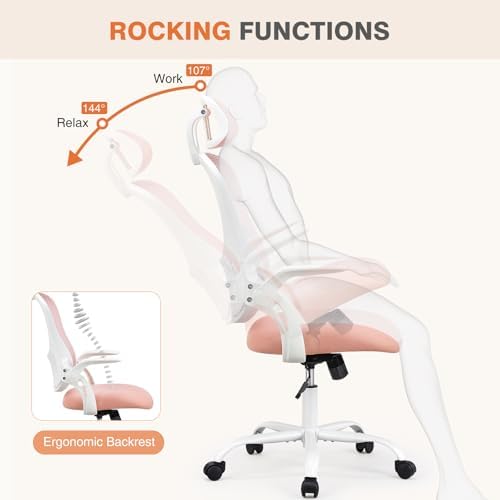 Sweetcrispy Home Office Chair, High Back Office Chair, Lumbar Support, Pink