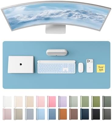 YSAGi Leather Desk Protector, Office Mat, Large Mouse Mat, Non-Slip PU Leather Blotter, Laptop Desk Mat, Waterproof Writing Pad for Office and Home (Sea Blue, 47" x 17")