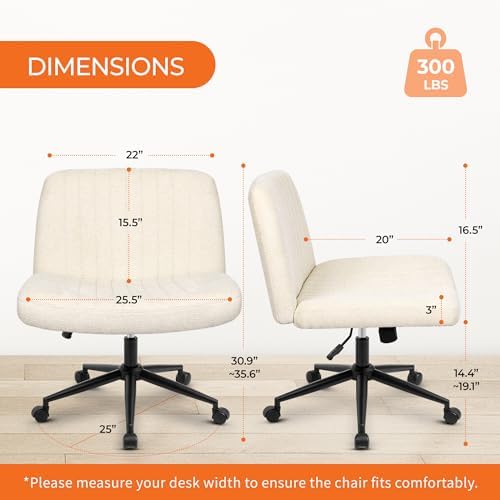 Orange Factory Criss Cross Chair, Wide Wheel Vanity Seat, Beige Dual Base