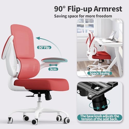 TRALT Office Chair - Ergonomic Desk Chair with Adjustable Lumbar Support, Mesh Computer Chair, Executive Chair for Home Office Comfortable Lumbar Support (1, White Red)