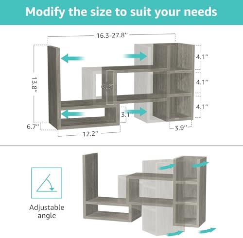 NUTIKAS Desk Shelves Desktop Organizer Shlef - Grey Office Organization for Top of Desk Organizers and Accessories Corner Bookshelf Table Top Shelving Small Hutch Decorations for Office