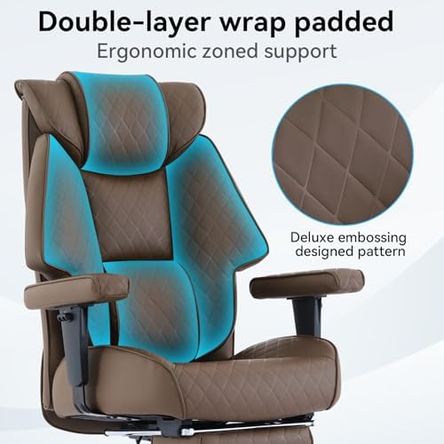 EXCEBET Big and Tall Office Chair with Footrest, PU Leather High Back Executive Office Chair 400lbs, Ergonomic Computer Chairs Lumbar Support for Heavy People (Brown)