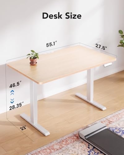 HUANUO 55x27 Inch Electric Standing Desk, Height Adjustable, Light Walnut