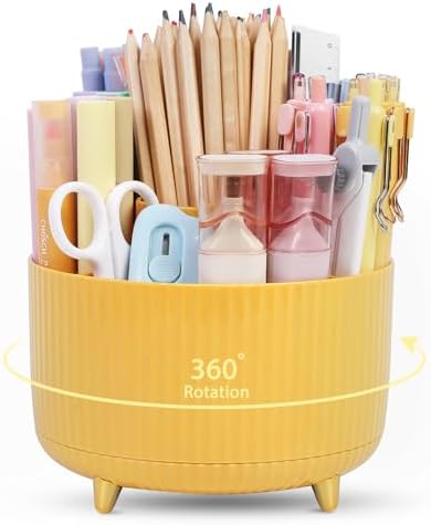 SKYDUE 360 Degree Rotating Desk Organizer, Dual-Purpose Pencil Pen Holder, Rotating Desk Pen Organizer with 5 Slots, Pencil Cup for Office, School, Home