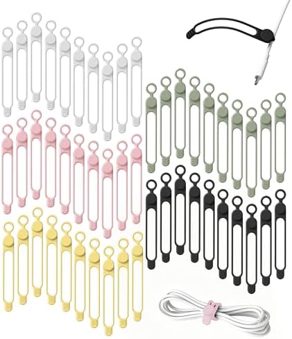 50Pcs Silicone Cable Ties, Cord Organizer Cable Management-Multi