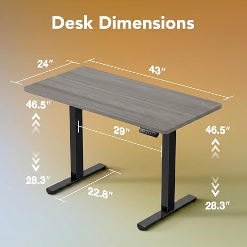 HUANUO 43x24 Inch Electric Standing Desk, Height Adjustable, Grey
