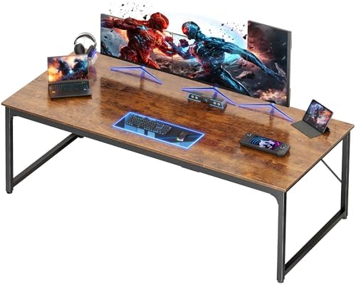 PRAISUN 70.8 X 29.5 Inch Computer Desk with Deeper Desktop, Gaming Office Writing Work Desk for Home Office, Study, Bedroom, Work from Home, Metal Frame, Rustic Brown