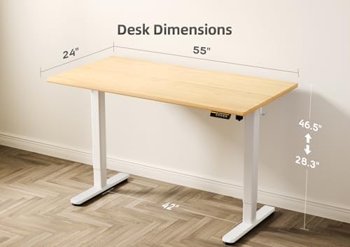 Claiks Electric Height Adjustable Standing Desk, 55x24 Inch, Bamboo