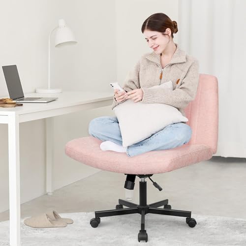 Orange Factory Criss Cross Chair, Wide Fabric Vanity Desk Seat, Pink Wheel