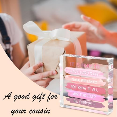 Mental Health Decor - Pink Office Decor Ornaments Teacher Desk - Inspirational Gifts For Women - Mental Health Present Positivity Recovery Self Care Encourage Gifts (4x4 inches)