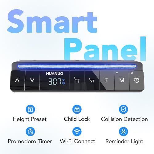 HUANUO One-Piece AI-Powered Electric Standing Desk, Smart APP, Work with Alexa & Google, Adjustable Height, 3 Memory Settings, Sedentary Reminder, Ergonomic Sit-Stand Desk, 48-inch, Black