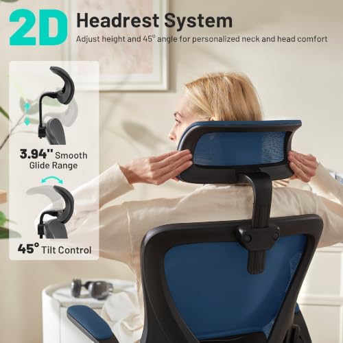 AreShark Office Chair - Ergonomic Desk Chair Breathable Mesh Chair with 2D Headrest & Adjustable Lumbar Support - Executive High Back Rolling Swivel Computer Gaming Chair with Wheels Flip-up Armrests