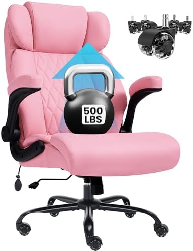 500lbs Big and Tall Office Chair Adjustable Lumbar Support for Back Pain, Extra Wide Seat Executive Office Chair Thick Armrest Pad, Heavy Duty Base&Upgraded Wheels, Ergonomic Desk Chair