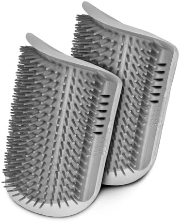SunGrow Self-Grooming Brush for Ferrets & Cats, Light Gray Self Massager, Mountable to Corners and Flat Surfaces, Includes Brush, Catnip, Screws and Adhesive Tape (2 Pieces)
