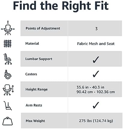 Amazon Basics Breathable Mesh Mid-Back Office Desk Chair with Armrests, Lumbar Support, 360-Degree Swivel, Adjustable-Height, Black