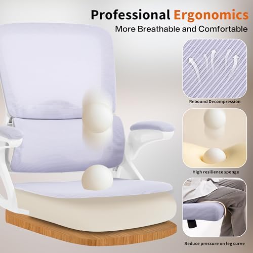 Ergonomic Office Chair,Mesh Office Chair with Lumbar Support,Mid Back Desk Chair with Flip-up Arms,400 lbs Comfy Computer Chair for Home Office (Pale Purple White)