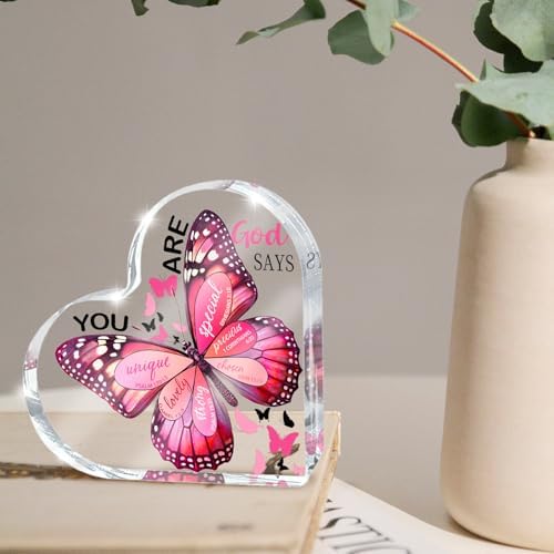Christian Gifts for Women, 4 Inch Butterfly Acrylic Keepsake, Inspirational Gift for Friends, Mom, Sister, Girls, Female Coworkers, Christians, Religious Spiritual or Valentine's Day Gift