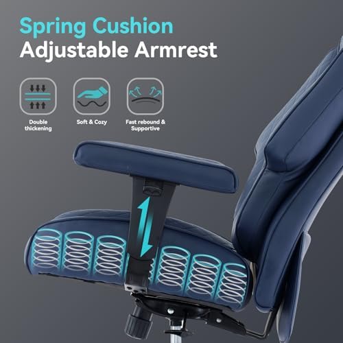 EXCEBET 400lbs Big and Tall Executive Office Chair, Blue PU Leather