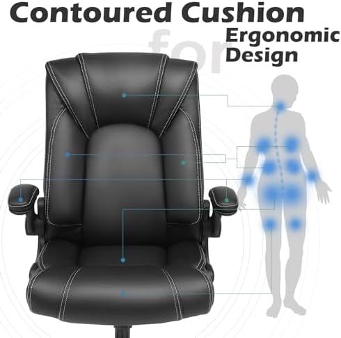 Flip-Up Arms Executive Office Chair, 300lbs, Hydrolysis-Resistant Leather
