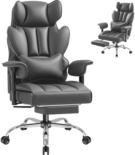 Furmax Big and Tall Office Chair, High Back Gaming Chair with Footrest for Heavy People, 400LBS Ergonomic Comfy Office Chair with Adjustable Armrests for Home Office (Grey)