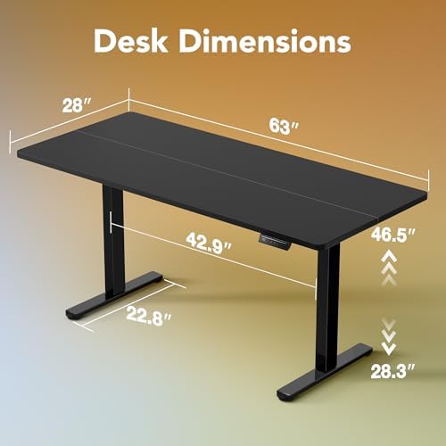 HUANUO 63x28 Inch Electric Standing Desk, Height Adjustable, Black