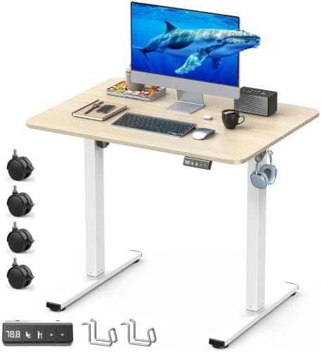 32" Small Rolling Electric Standing Desk Adjustable Height for Home Office