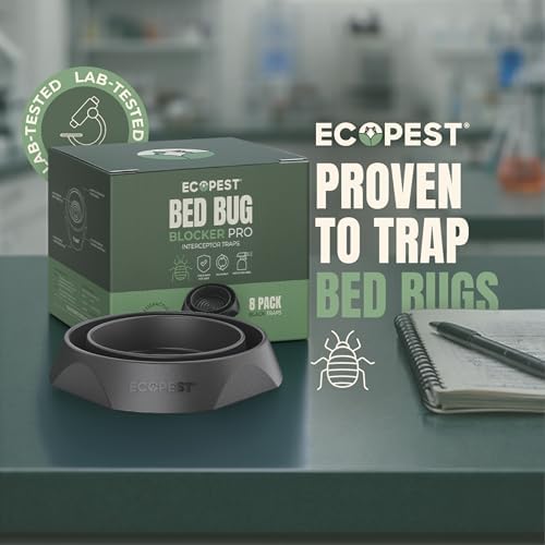 Bed Bug Interceptors – 8 Pack | Bed Bug Blocker (Pro) Interceptor Traps (Black) | Insect Trap, Monitor, and Detector for Bed Legs