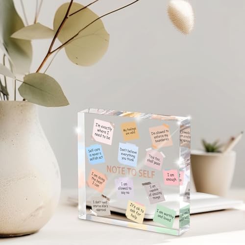 Inspirational Desk Decoration - 4x4" Acrylic with Inspirational Quotes, Perfect for Dorms and Offices, Daily Positive Affirmations, Therapist Room Decor, Positive Workspace Sign, and Wellness Gift