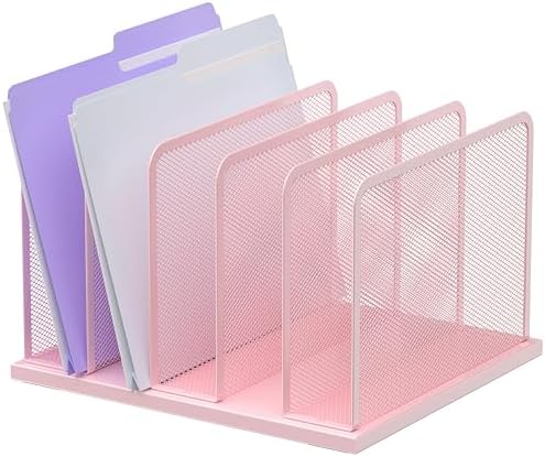 Kuntine.B 5-Section Upright Desk File Organizer Pink 1 Pack