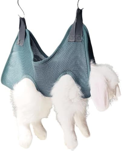 Rabbit Grooming Hammock with Safety Belt for Nail Clipping, Grooming, Bunny Bathing Bag for Nail Trimming, Cat Claw Care Bag, Small Animal Grooming Harness (Grey,X-Small)