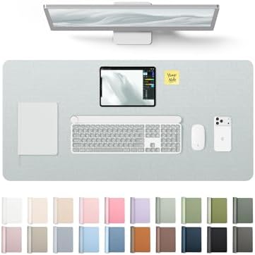YSAGi Leather Desk Pad Protector, Office Desk Mat, Large Mouse Pad, Non-Slip PU Leather Desk Blotter, Laptop Desk Pad, Waterproof Desk Writing Pad for Office and Home (Silver, 35.4" x 17")