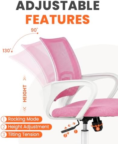 NEO CHAIR Office Computer Chair Ergonomic Mid-Back Mesh Desk Chair, Pink